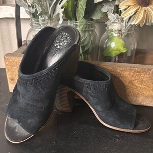 Vince Camuto Black Mules with Wooden Heel